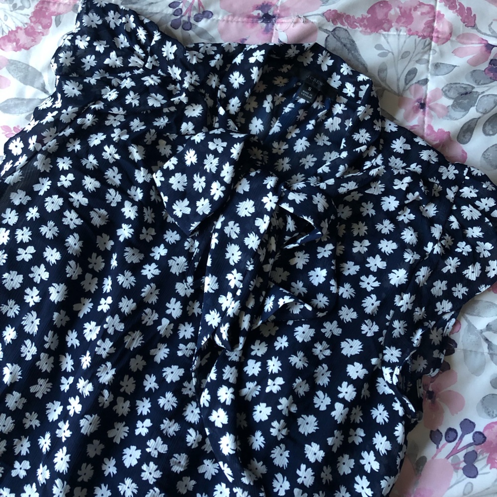 J.Crew Navy Flower Neck Tie Tank Top